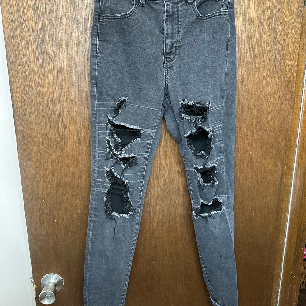 American Eagle Outfitters Charcoal Distressed Skinny Jeans